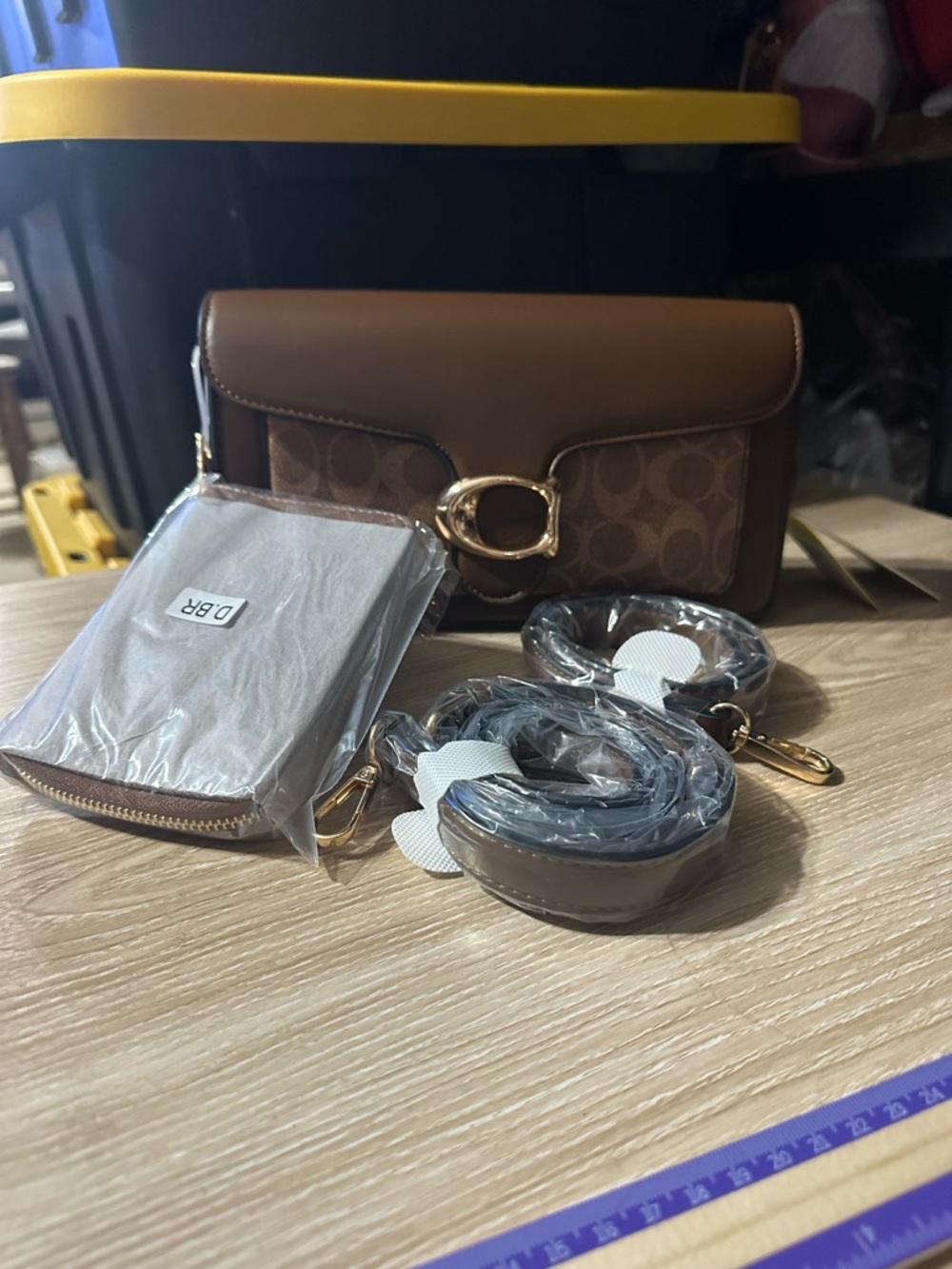Dark Brown Leather-Like Shoulder Bag W/Matching Wallet Gold Hardware